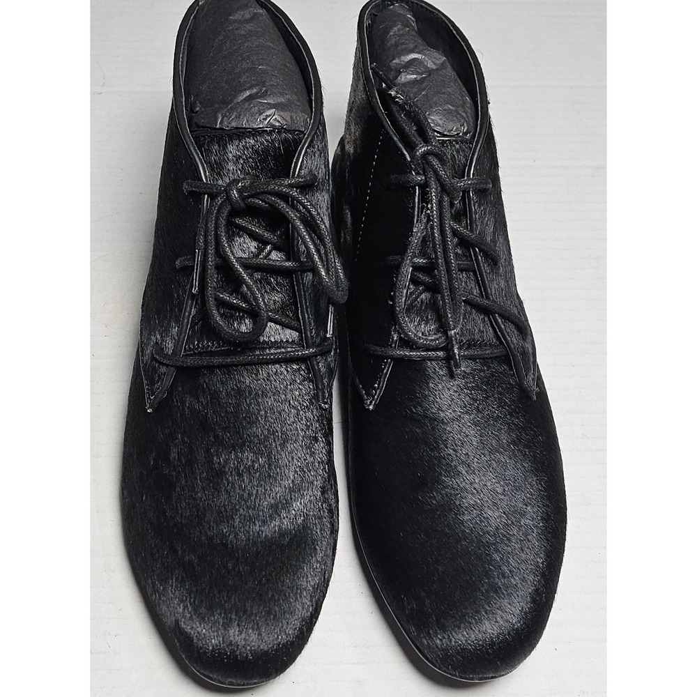 LOGO Lori Goldstein Adrienne Black Pony Hair Lace Up Ankle Boots Women's Size 8M